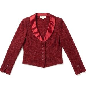 St. John Shimmer Knit Cropped Blazer with Satin Shawl Collar - Style of Chanel